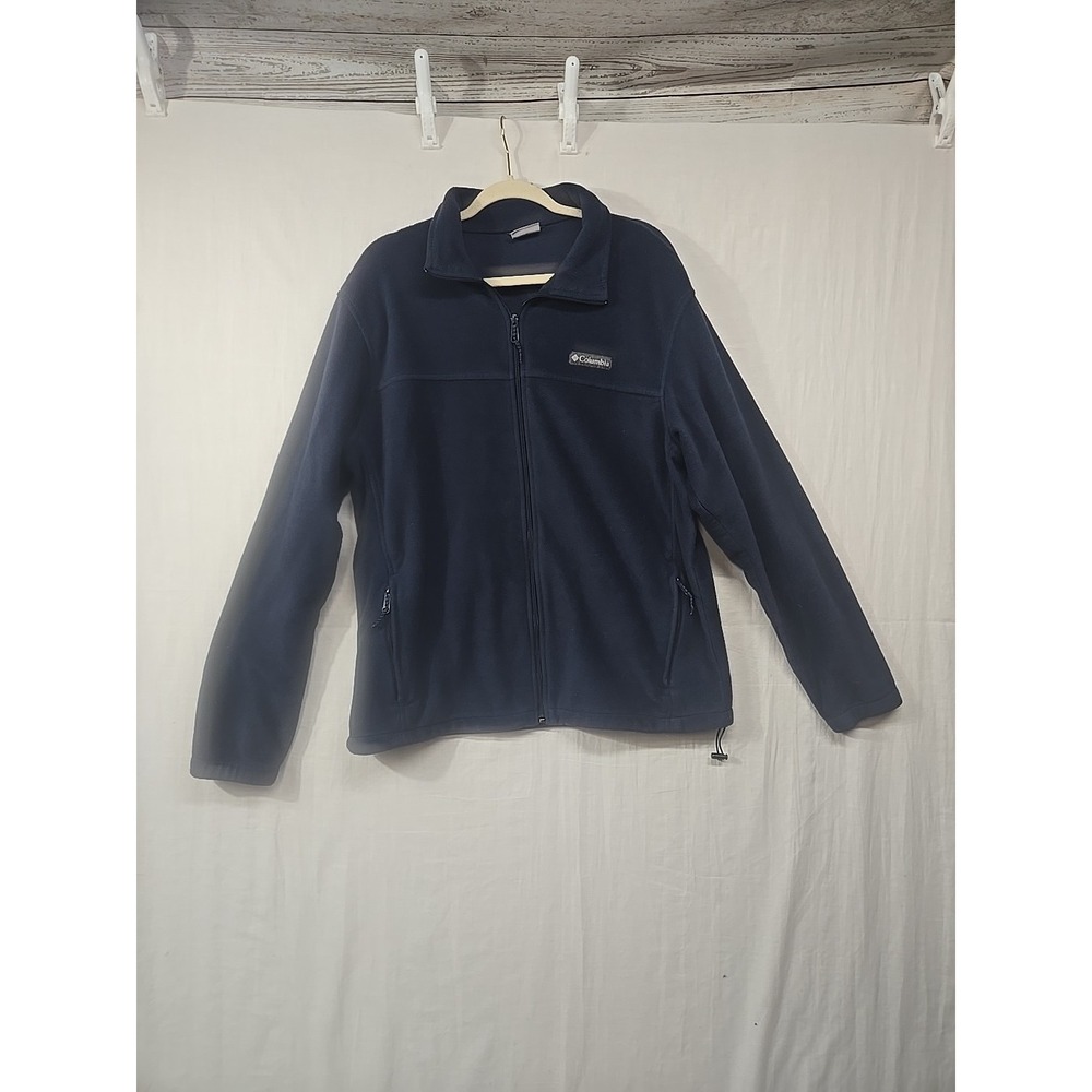 Columbia Fleece Jacket Men's L Navy Blue Full Zip Mock Neck Long Sleeve Poly